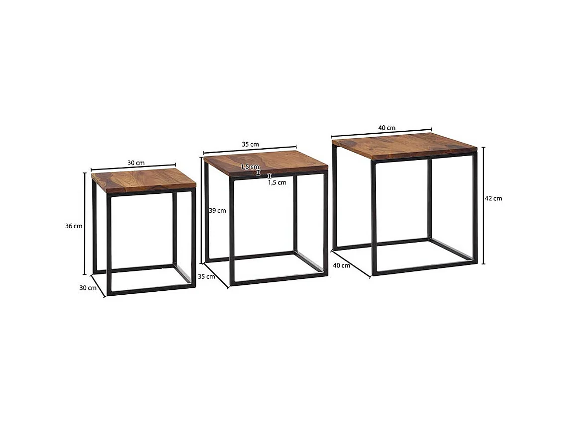 Beistelltisch 3er Set im Industry und Loft Stil 42 cm hoch (dreiteilig)
