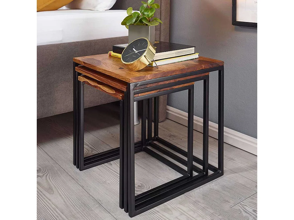 Beistelltisch 3er Set im Industry und Loft Stil 42 cm hoch (dreiteilig)