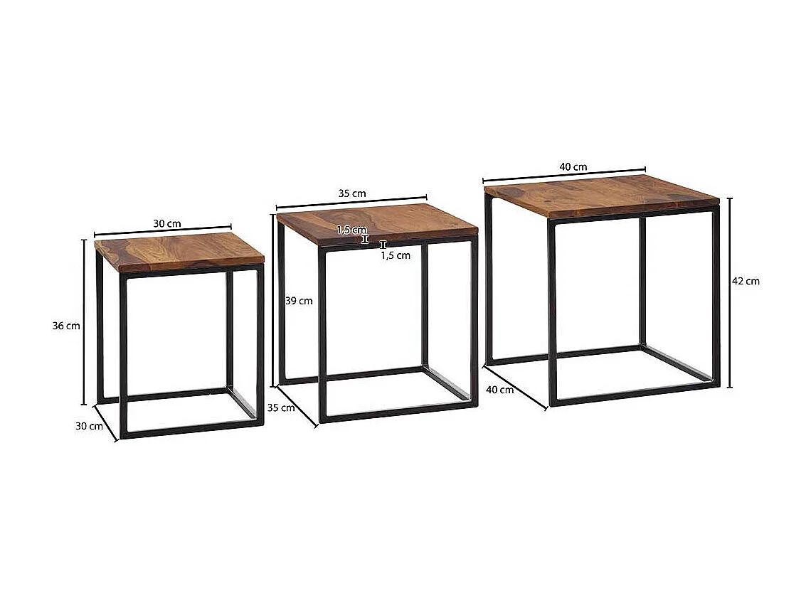 Beistelltisch 3er Set im Industry und Loft Stil 42 cm hoch (dreiteilig)