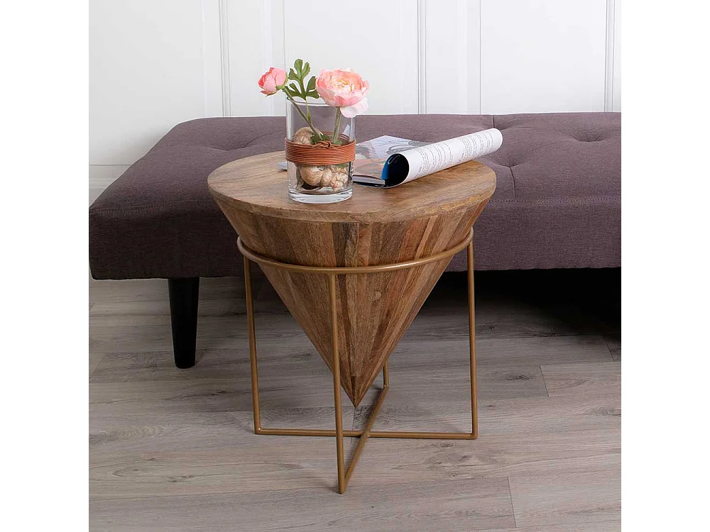 Design Beistelltisch aus Mangobaum Massivholz Stahl