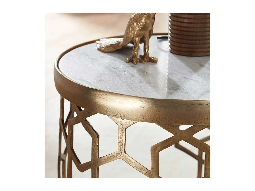 Runder Beistelltisch Sofa in Goldfarben Marmorplatte in Weiß