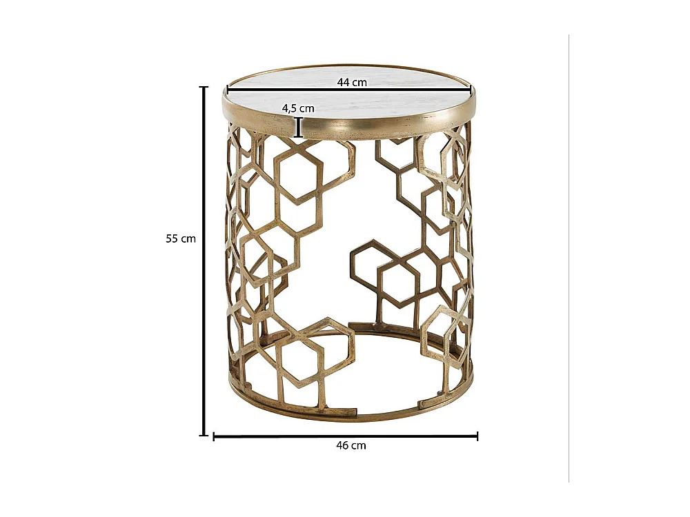 Runder Beistelltisch Sofa in Goldfarben Marmorplatte in Weiß
