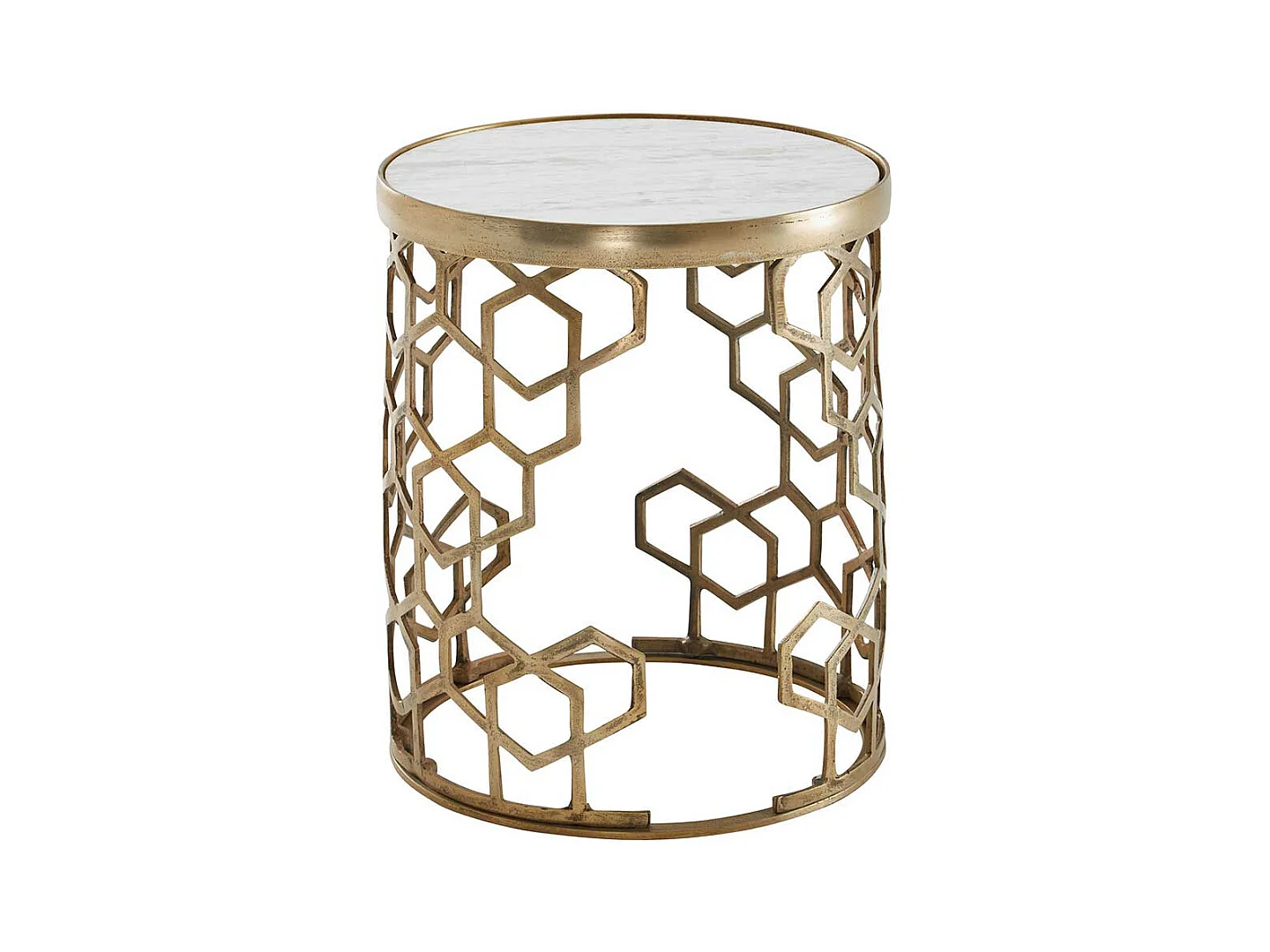 Runder Beistelltisch Sofa in Goldfarben Marmorplatte in Weiß