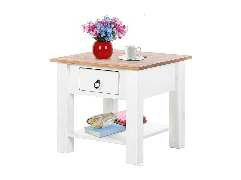 Sofa Beistelltisch in Weiß und Honigfarben Kiefer Massivholz