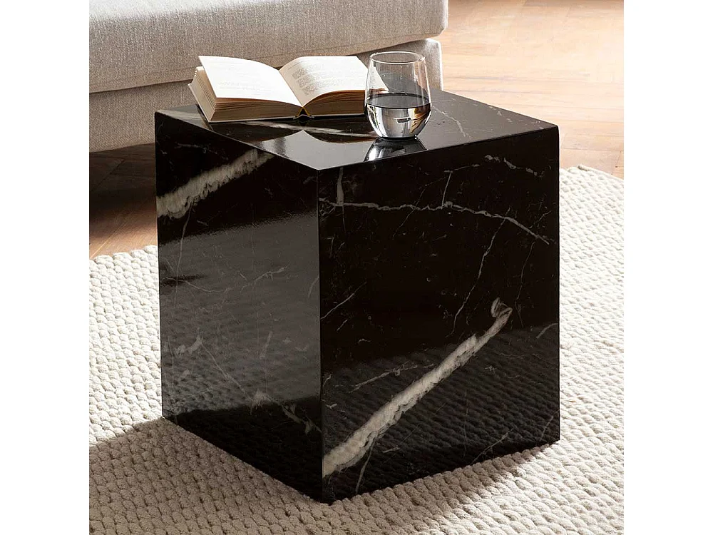 Beitisch Sofa Beistelltisch in Schwarz und Marmor Optik
