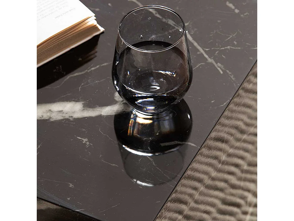 Beitisch Sofa Beistelltisch in Schwarz und Marmor Optik