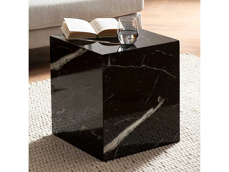 Beitisch Sofa Beistelltisch in Schwarz und Marmor Optik