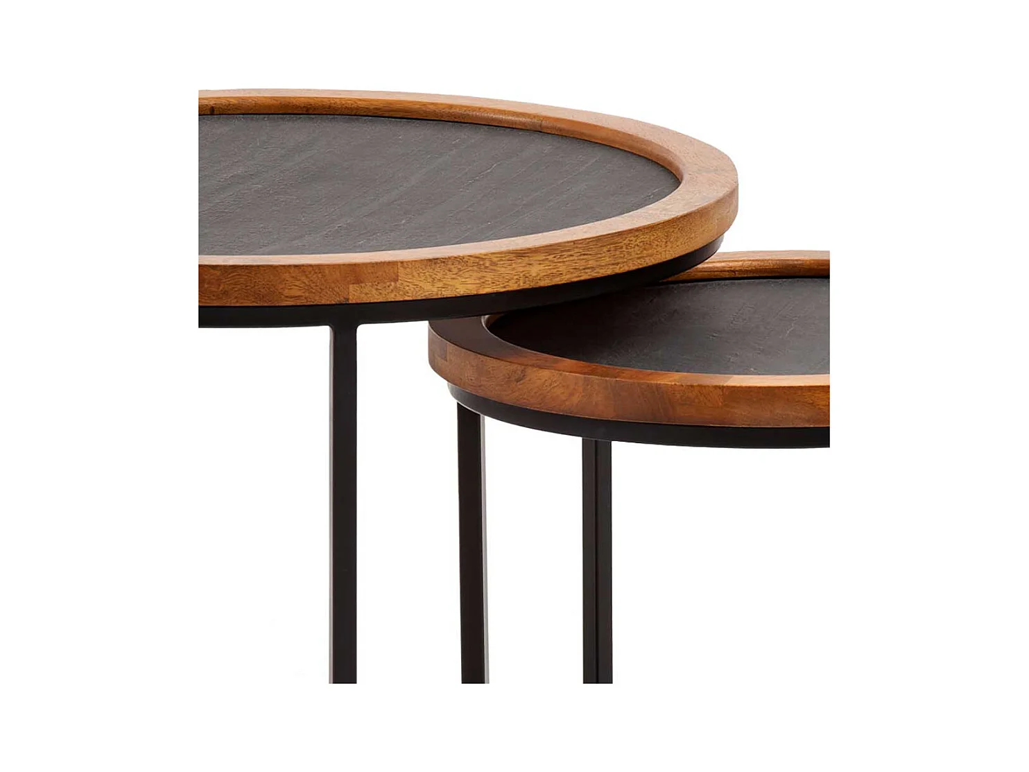 Sofa Tisch Set Beistelltische in Mangoholz Naturfarben und Anthrazit (zweiteilig)