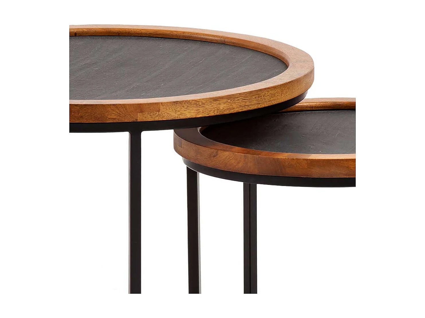 Sofa Tisch Set Beistelltische in Mangoholz Naturfarben und Anthrazit (zweiteilig)