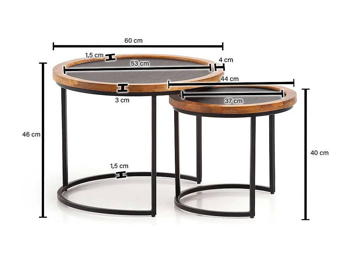 Sofa Tisch Set Beistelltische in Mangoholz Naturfarben und Anthrazit (zweiteilig)