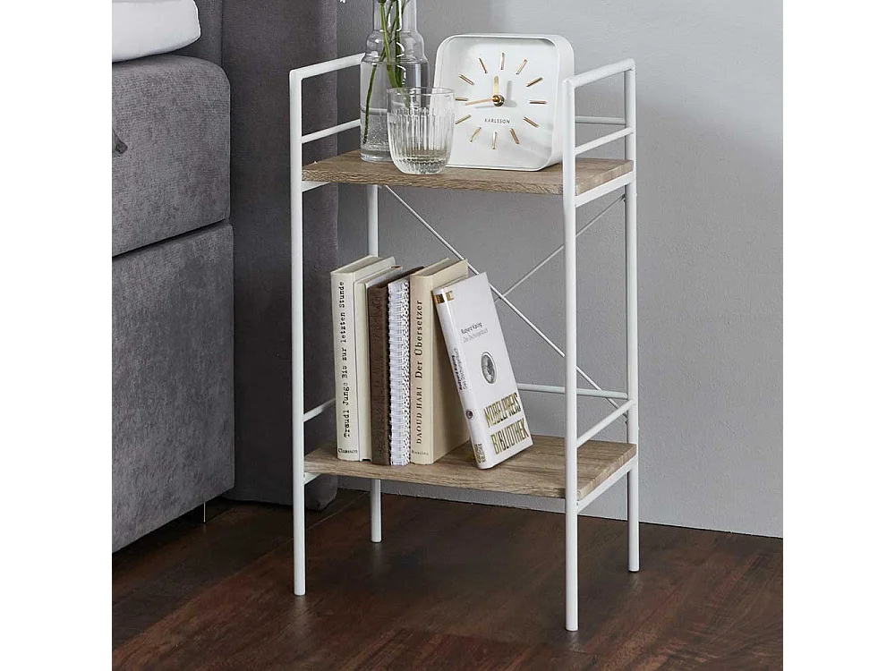 Beistelltisch Sofa mit Weißem Metallgestell 2 Böden in Holzoptik Eiche