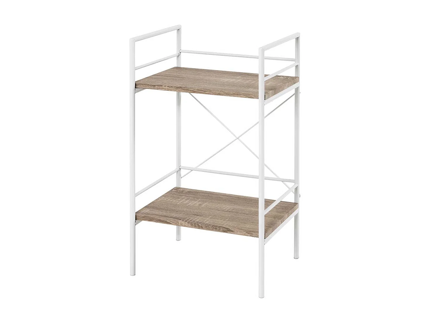 Beistelltisch Sofa mit Weißem Metallgestell 2 Böden in Holzoptik Eiche