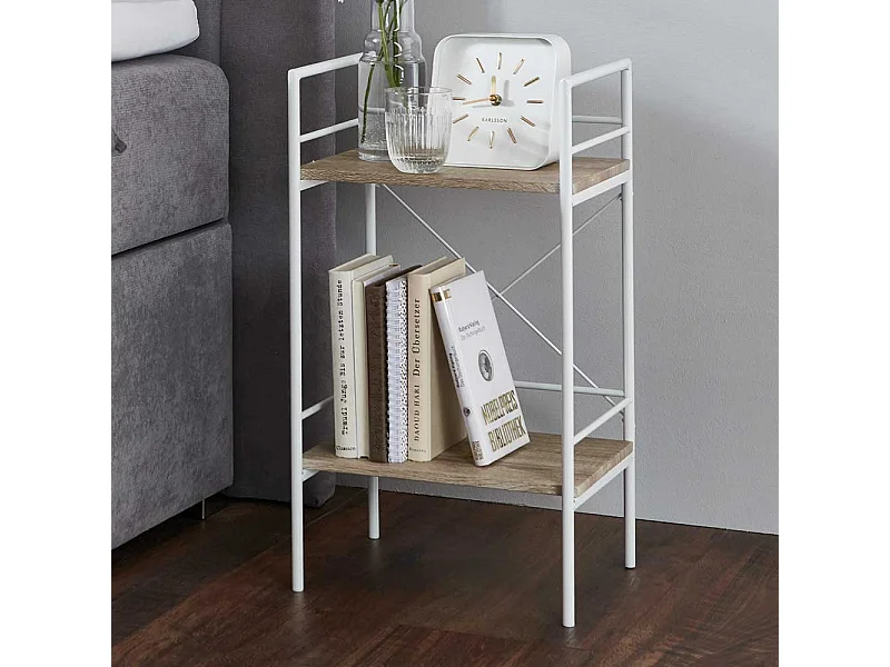 Beistelltisch Sofa mit Weißem Metallgestell 2 Böden in Holzoptik Eiche