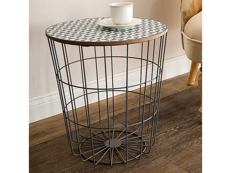 Drahtgestell Beistelltisch im Skandi Design abnehmbarer Tischplatte