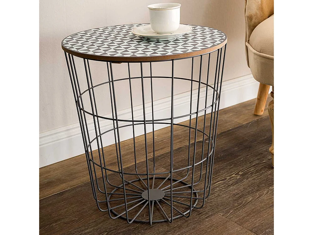 Drahtgestell Beistelltisch im Skandi Design abnehmbarer Tischplatte