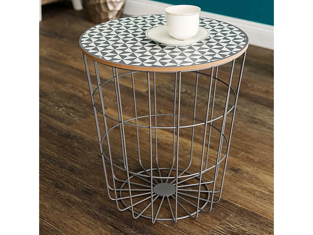 Drahtgestell Beistelltisch im Skandi Design abnehmbarer Tischplatte