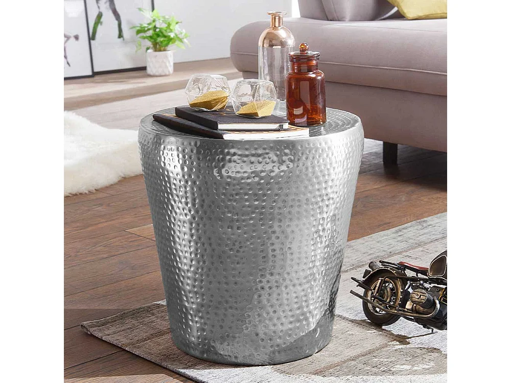 Sofa Beistelltisch in Silberfarben Aluminium