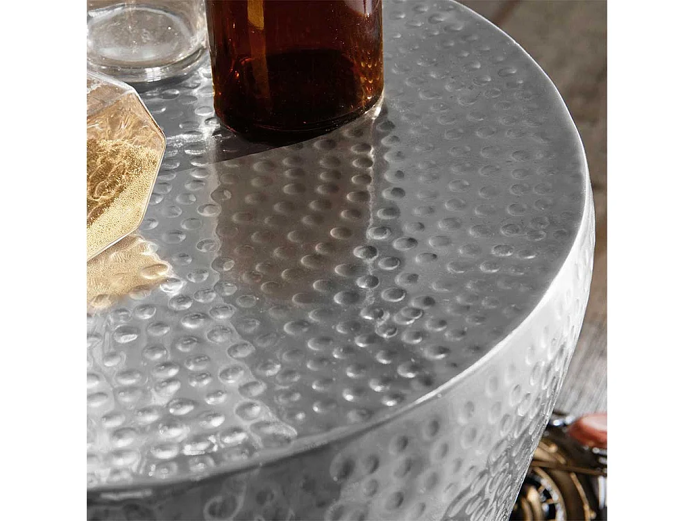 Sofa Beistelltisch in Silberfarben Aluminium