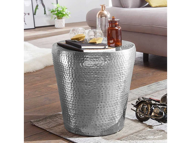Sofa Beistelltisch in Silberfarben Aluminium