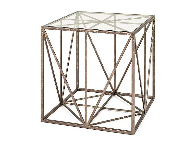 Design Beistelltisch in Bronzefarben Metall Glasplatte