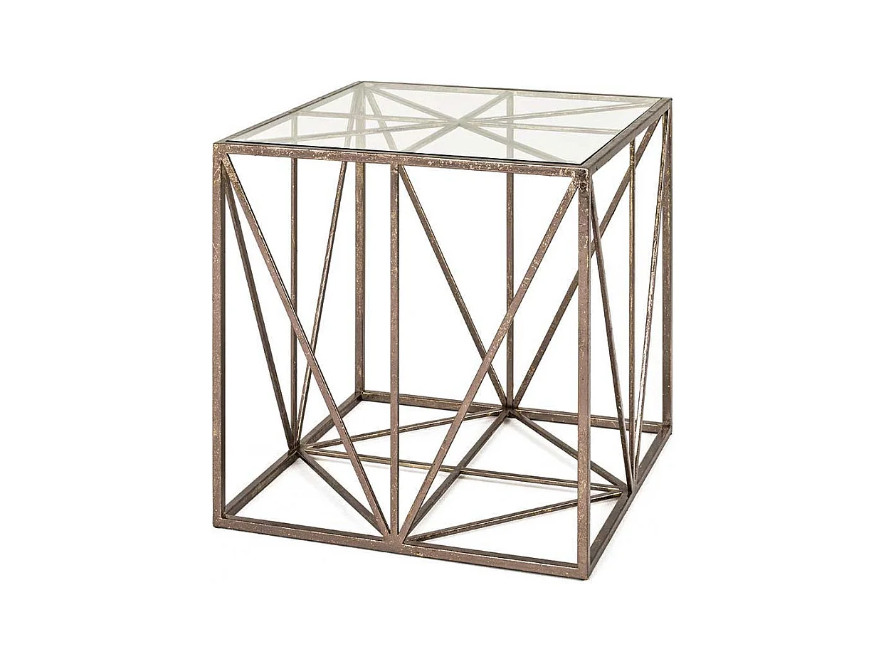 Design Beistelltisch in Bronzefarben Metall Glasplatte