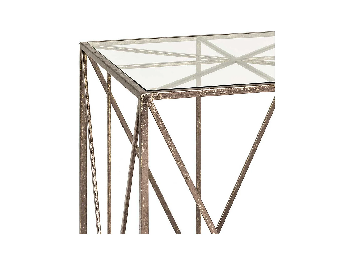 Design Beistelltisch in Bronzefarben Metall Glasplatte