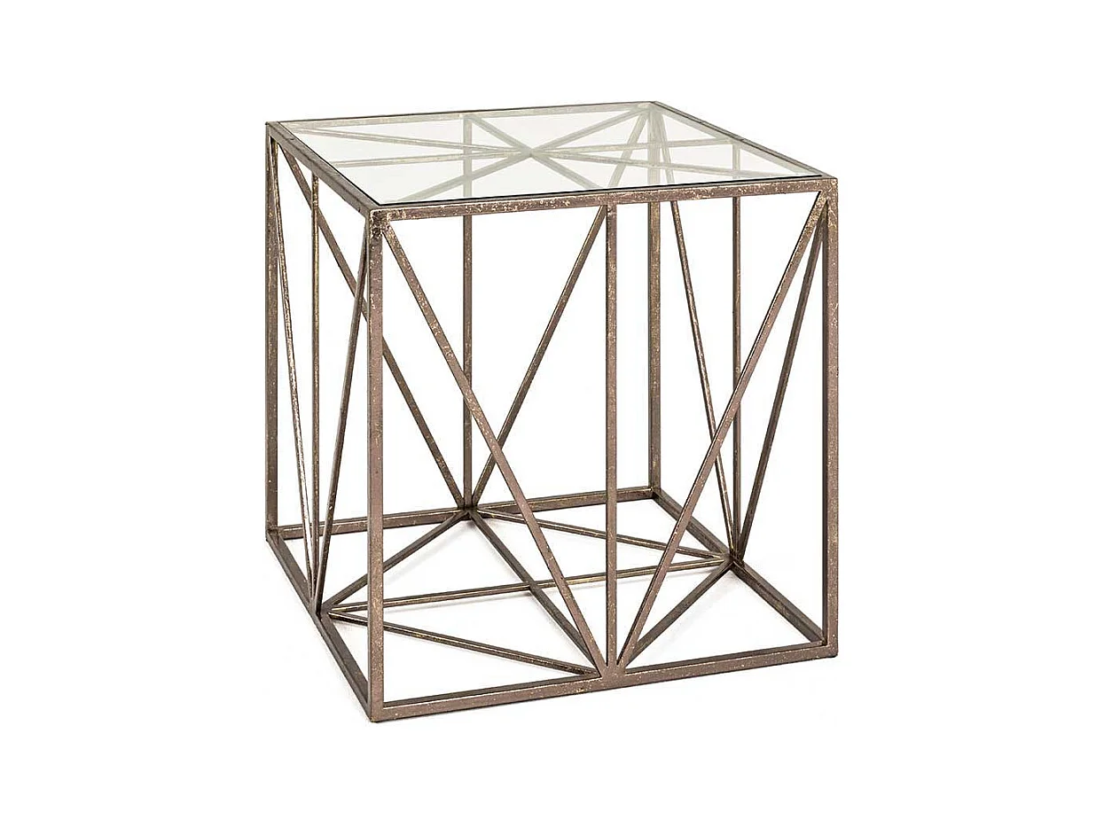 Design Beistelltisch in Bronzefarben Metall Glasplatte