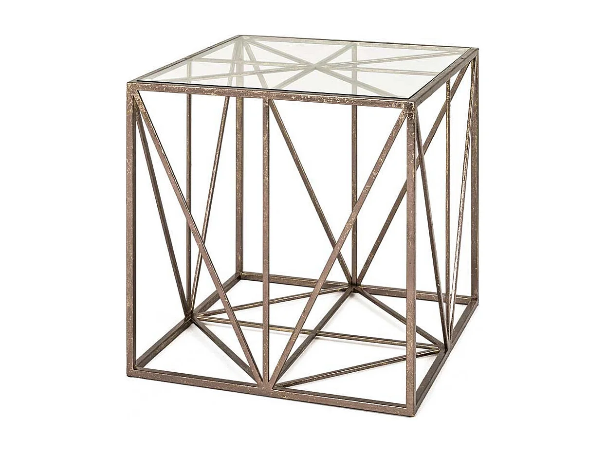 Design Beistelltisch in Bronzefarben Metall Glasplatte