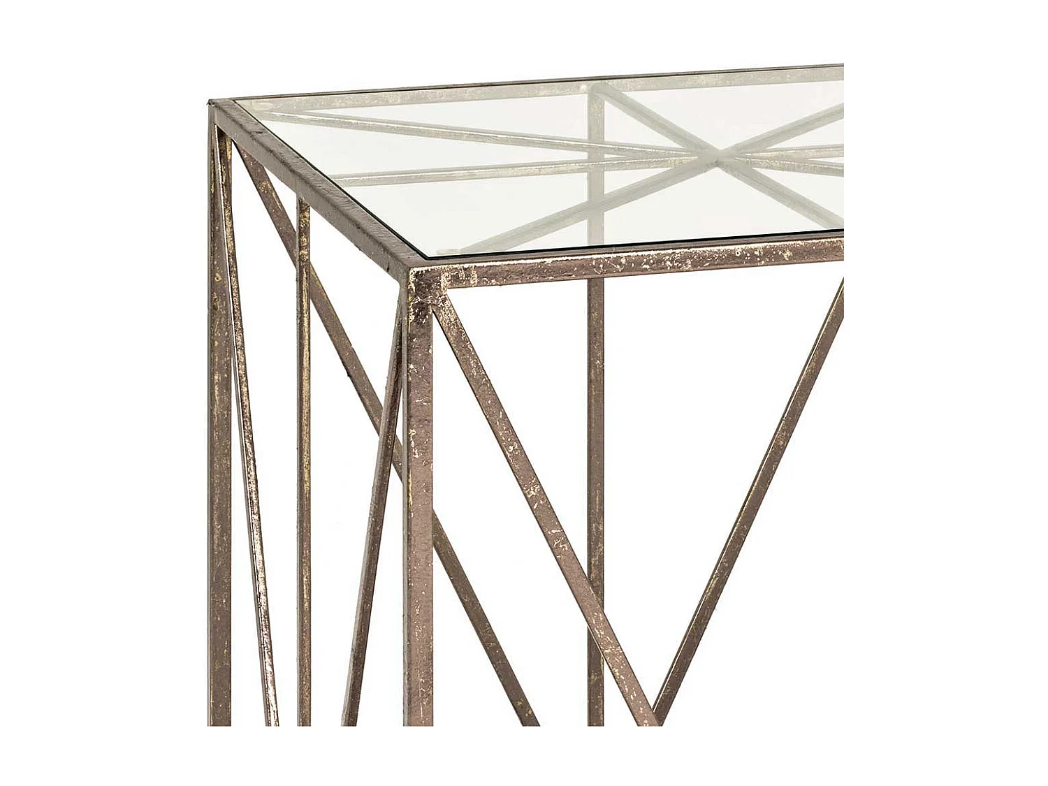 Design Beistelltisch in Bronzefarben Metall Glasplatte