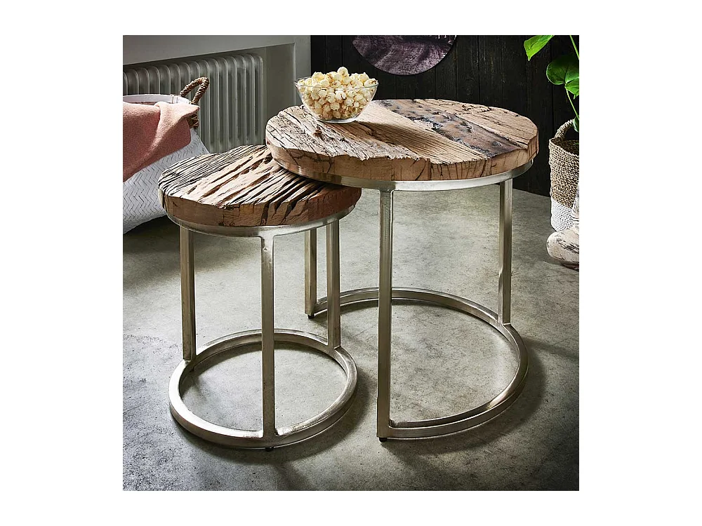 Industrial Beistelltische aus Recyclingholz Eisen (zweiteilig)