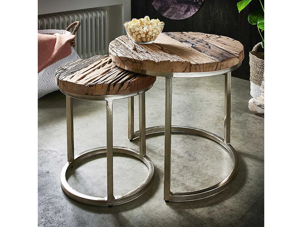 Industrial Beistelltische aus Recyclingholz Eisen (zweiteilig)