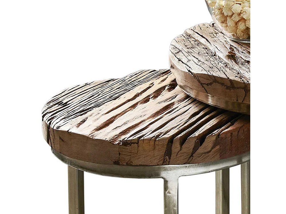 Industrial Beistelltische aus Recyclingholz Eisen (zweiteilig)