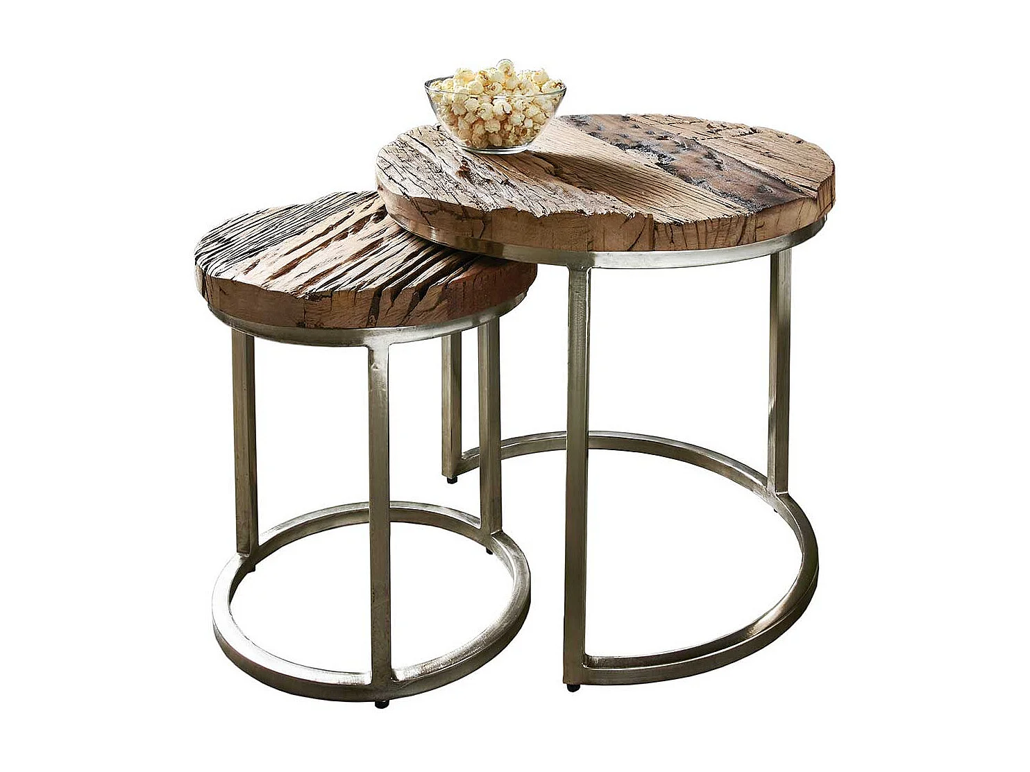 Industrial Beistelltische aus Recyclingholz Eisen (zweiteilig)