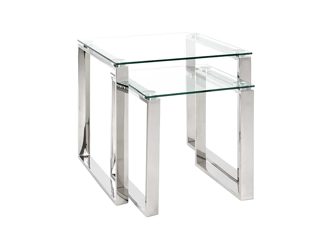 Beistelltisch Set aus Glas und Edelstahl quadratisch (zweiteilig)
