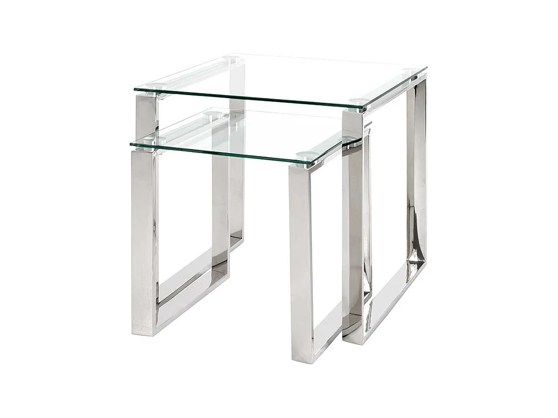 Beistelltisch Set aus Glas und Edelstahl quadratisch (zweiteilig)