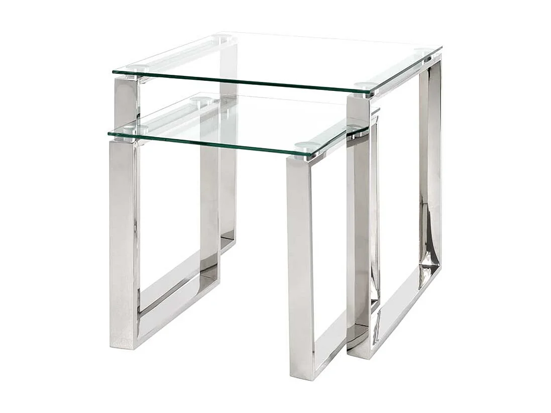 Beistelltisch Set aus Glas und Edelstahl quadratisch (zweiteilig)