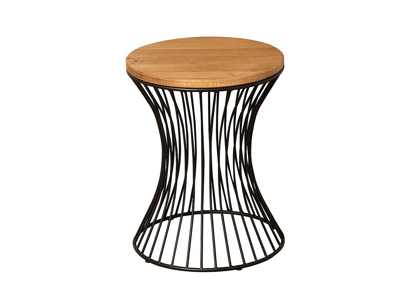 Beistelltisch Massivholz und Metall Drahtgestell Diabolo Form