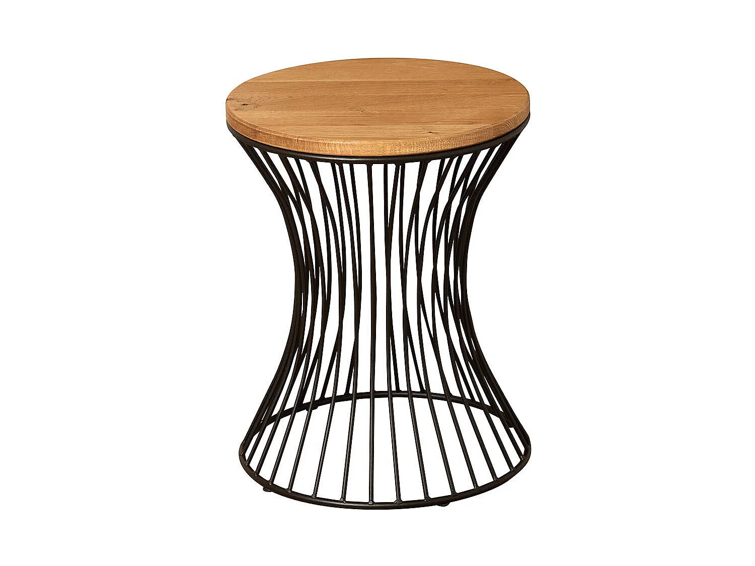 Beistelltisch Massivholz und Metall Drahtgestell Diabolo Form