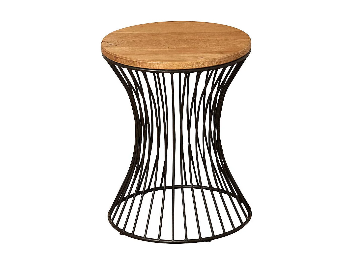 Beistelltisch Massivholz und Metall Drahtgestell Diabolo Form