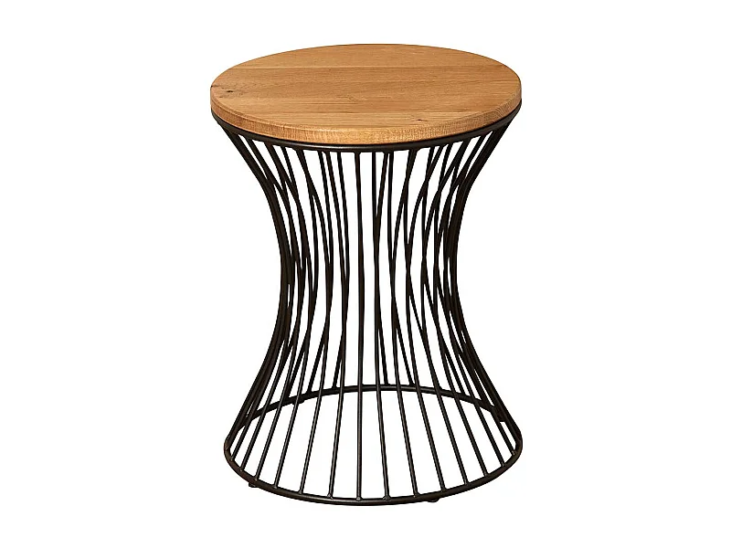 Beistelltisch Massivholz und Metall Drahtgestell Diabolo Form