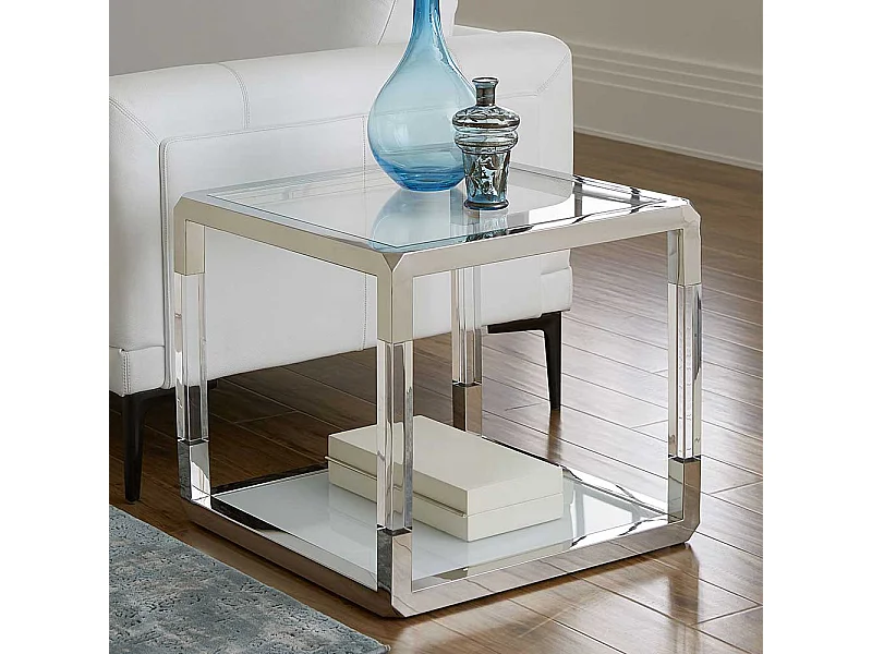 Design Beistelltisch Transparent und Weiß Edelstahl und Glas