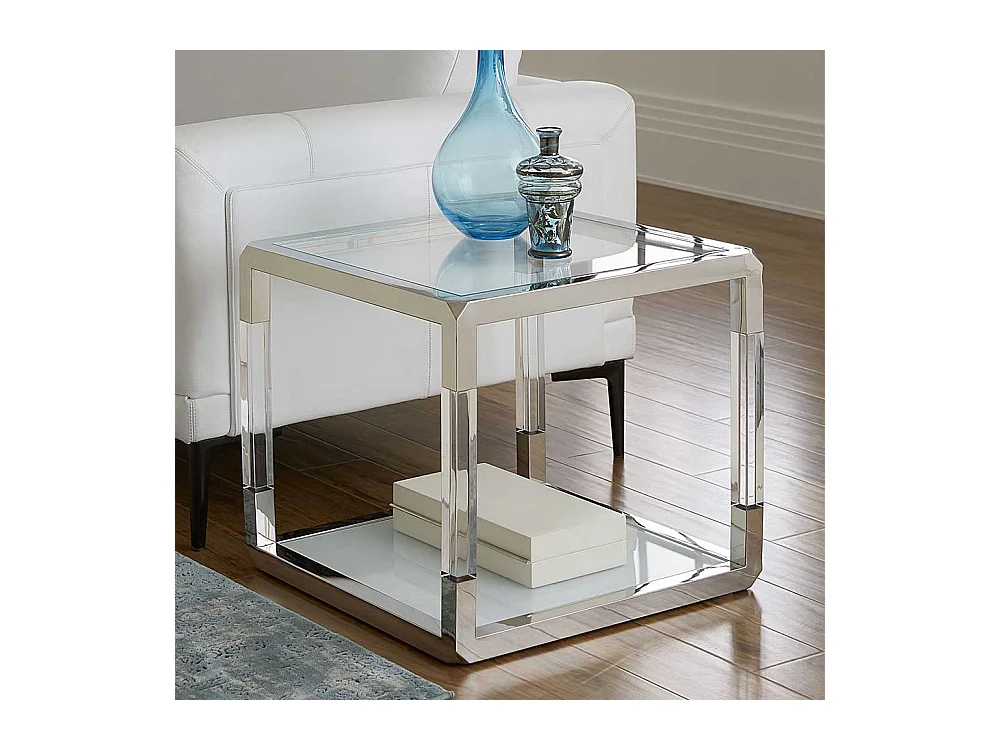 Design Beistelltisch Transparent und Weiß Edelstahl und Glas