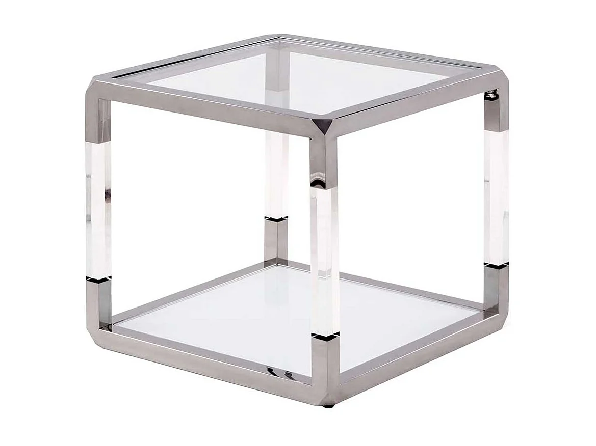 Design Beistelltisch Transparent und Weiß Edelstahl und Glas