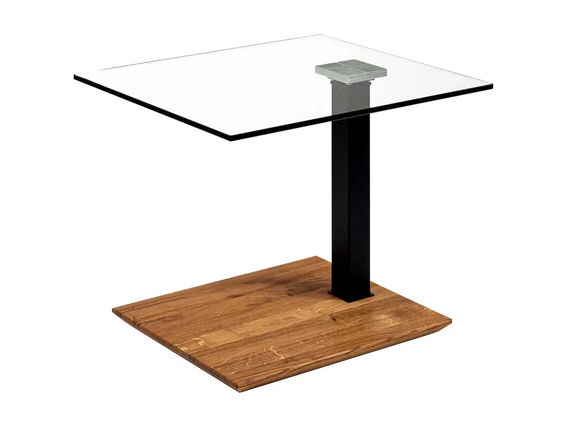 Rechteckiger Beistelltisch mit Glasplatte höhenverstellbar auf Rollen