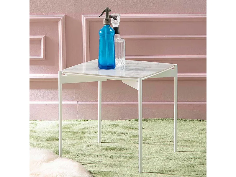 Quadratischer Beistelltisch in Weiß und Grau Keramik beschichtet