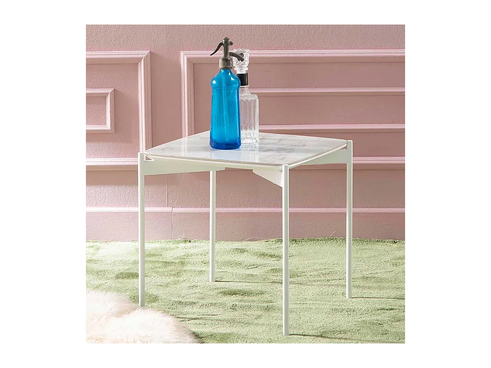 Quadratischer Beistelltisch in Weiß und Grau Keramik beschichtet