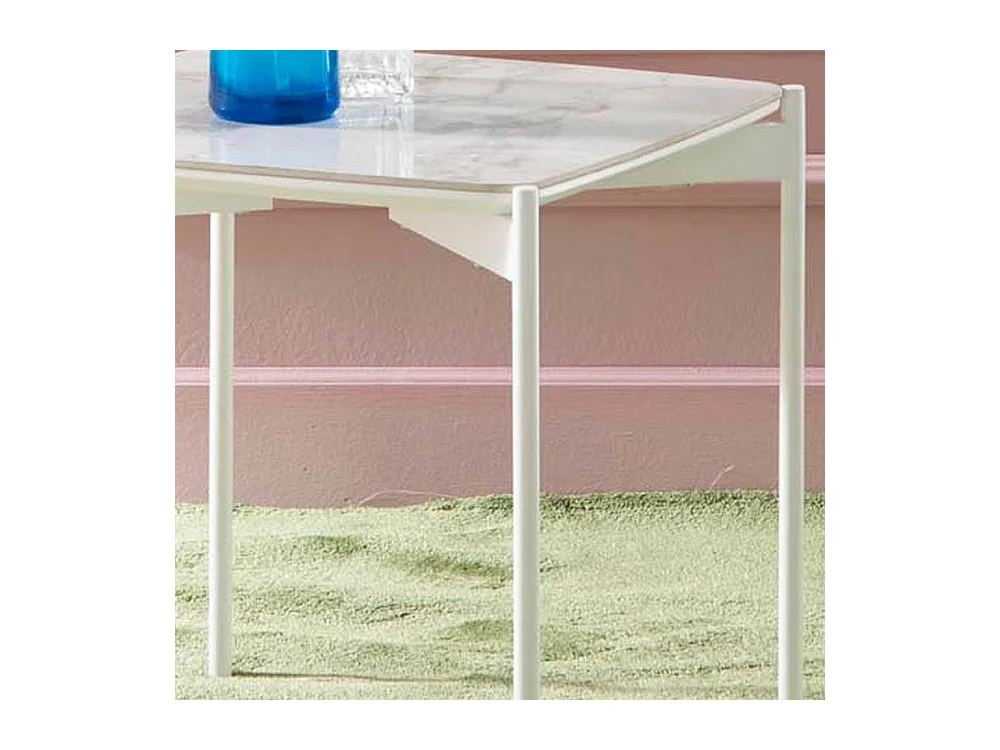 Quadratischer Beistelltisch in Weiß und Grau Keramik beschichtet