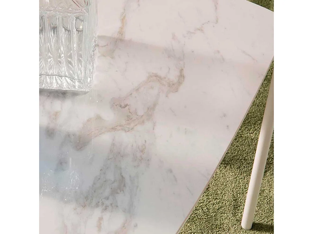 Quadratischer Beistelltisch in Weiß und Grau Keramik beschichtet