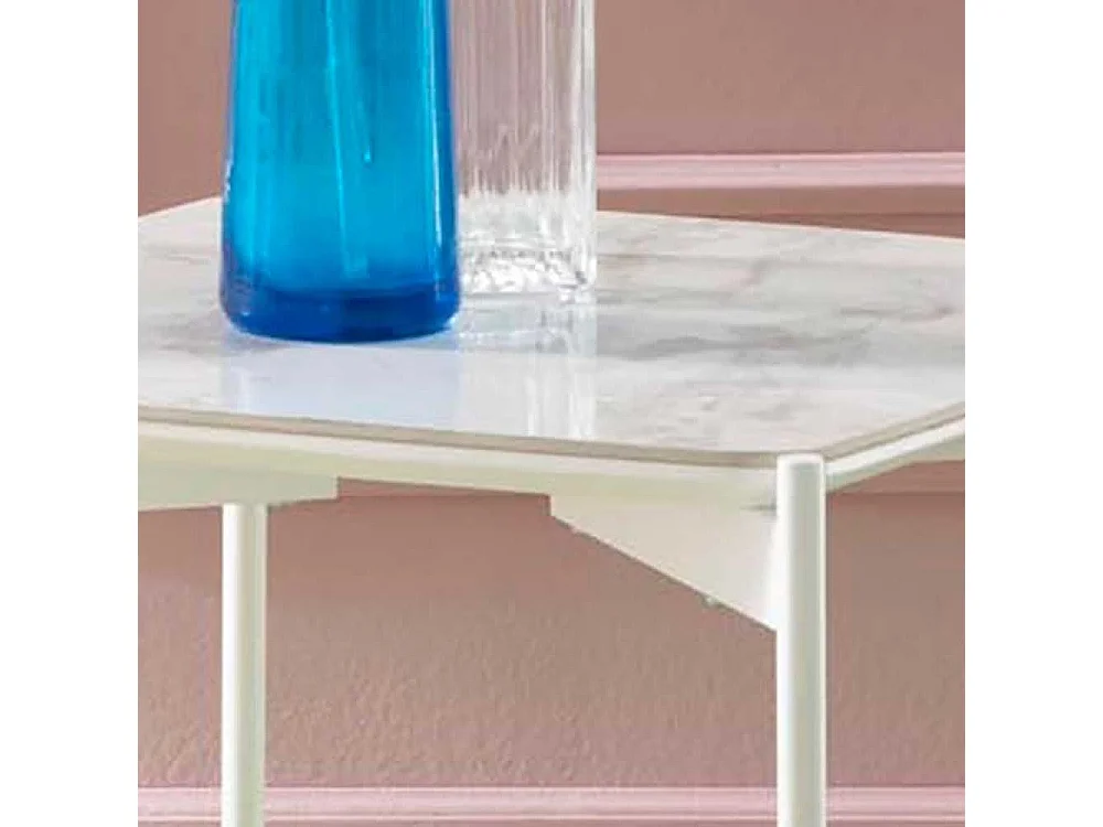 Quadratischer Beistelltisch in Weiß und Grau Keramik beschichtet