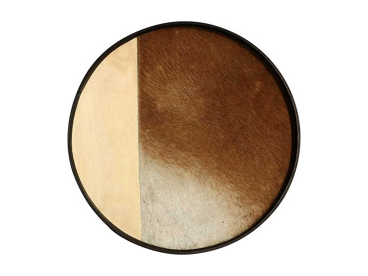 Beistelltisch Sofa mit runder Tischplatte Furnier und Kuhfell